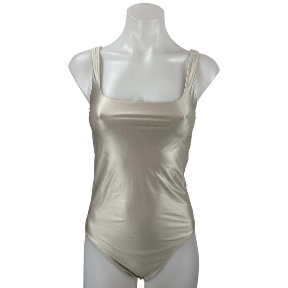 Aritzia Babaton Satinette Metallic Square Neck Sleeveless Tank Bodysuit Top Sz S